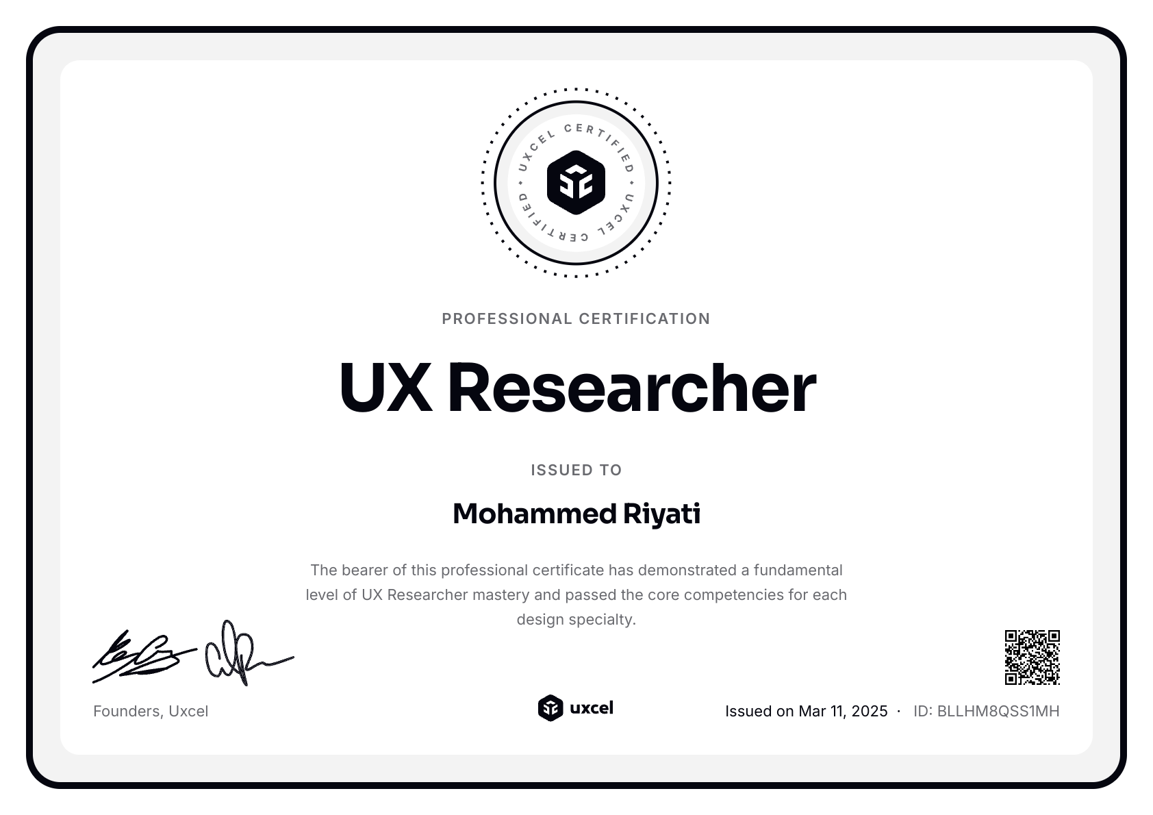 Mohammed Riyati's certificate